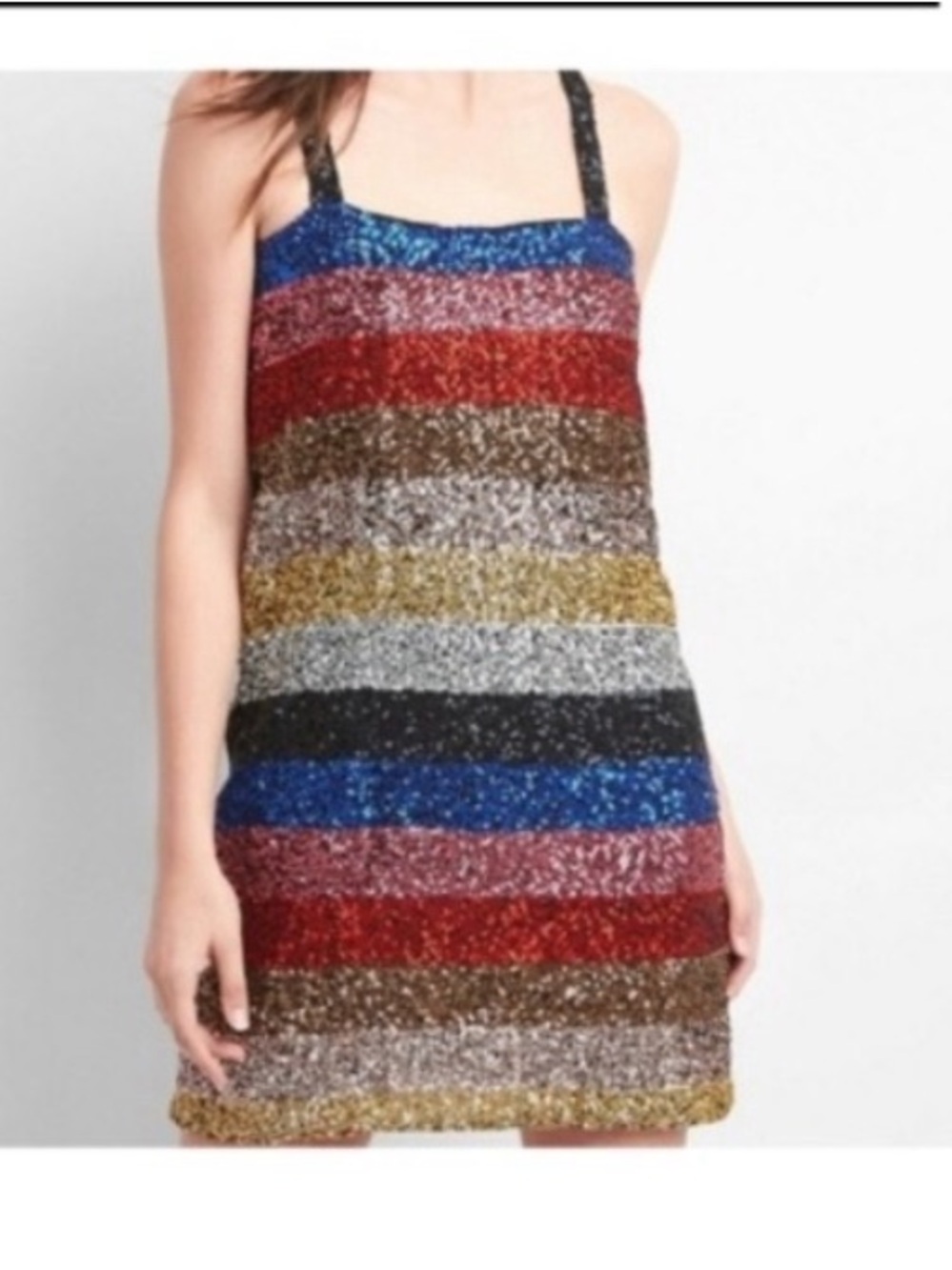 GAP Crazy Stripe Sequin Mini Dress Women’s Size XL Rainbow Sparkle Party Slip